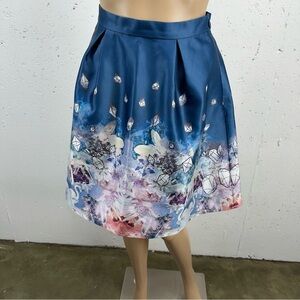Bread n Butter size P XS Blue & Pink Diamond Swan Full Lined Pleated Skirt